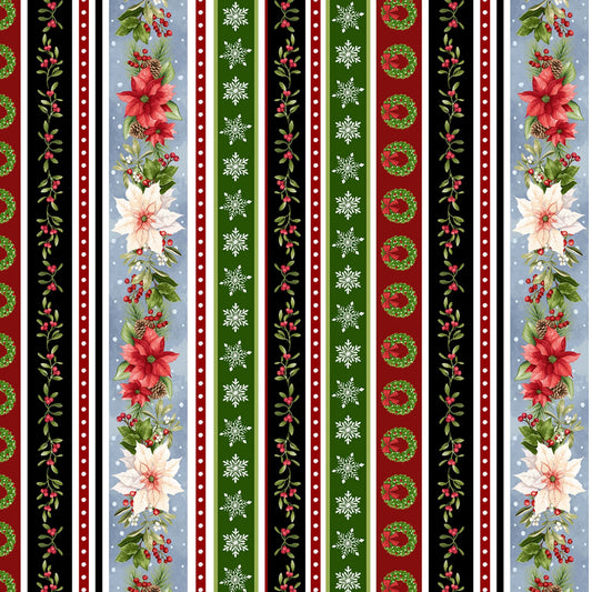 3516-89 Hollyville Manor Asst - Red Multi Mini Garland Stripe 44/45"