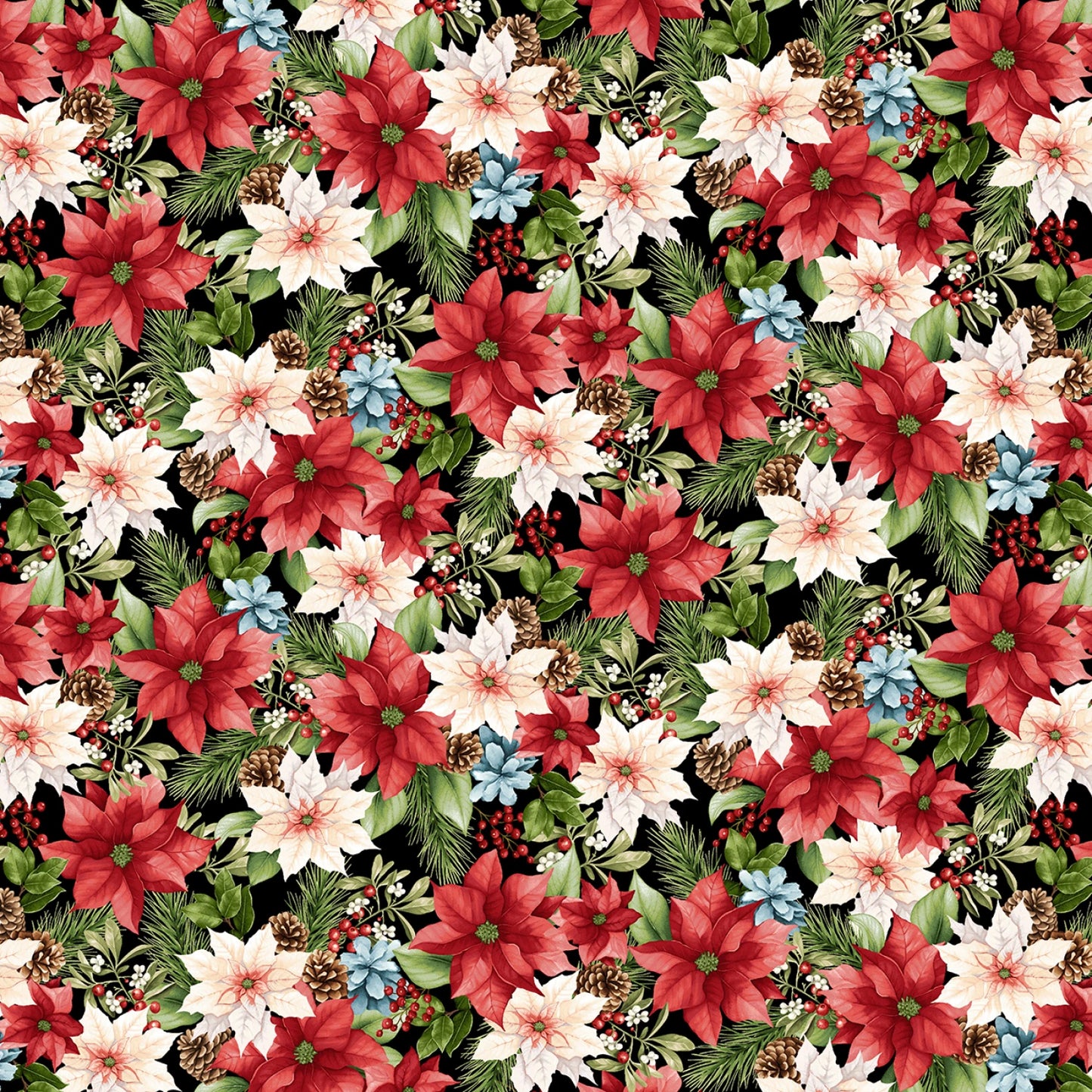 3517-99 Hollyville Manor Asst - Black Poinsettia Toss 44/45"