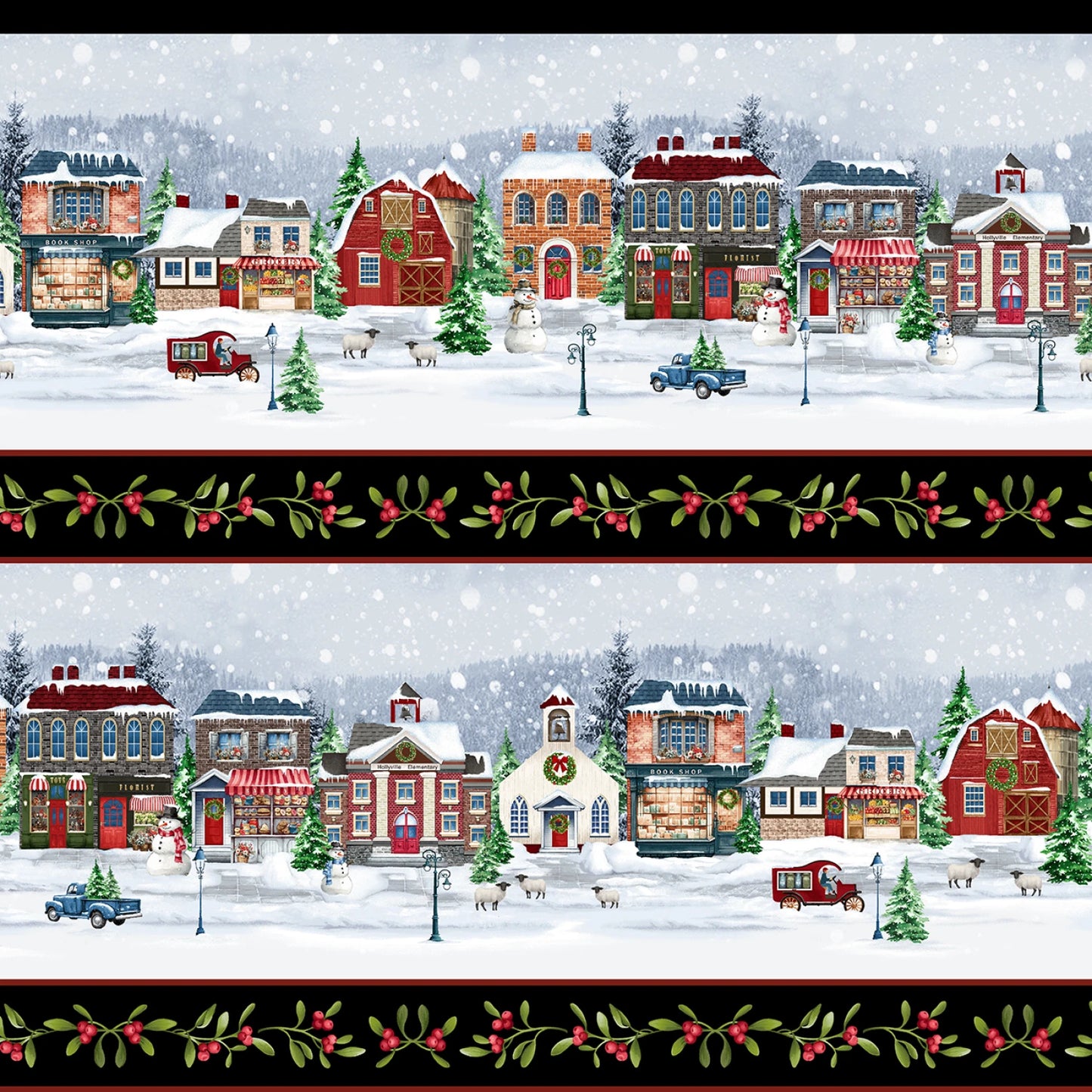 3523-99 Hollyville Manor Asst - Black Border Stripe 44/45"