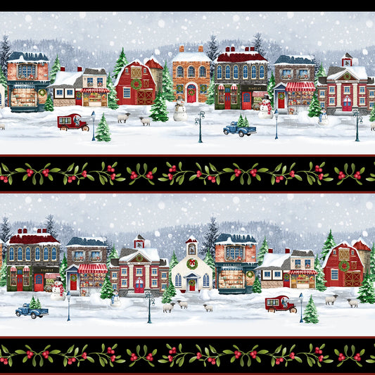 3523-99 Hollyville Manor Asst - Black Border Stripe 44/45"