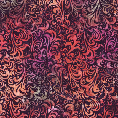 BT21900-246 Red, Orange, and Purple Swirks Batik 43/44"