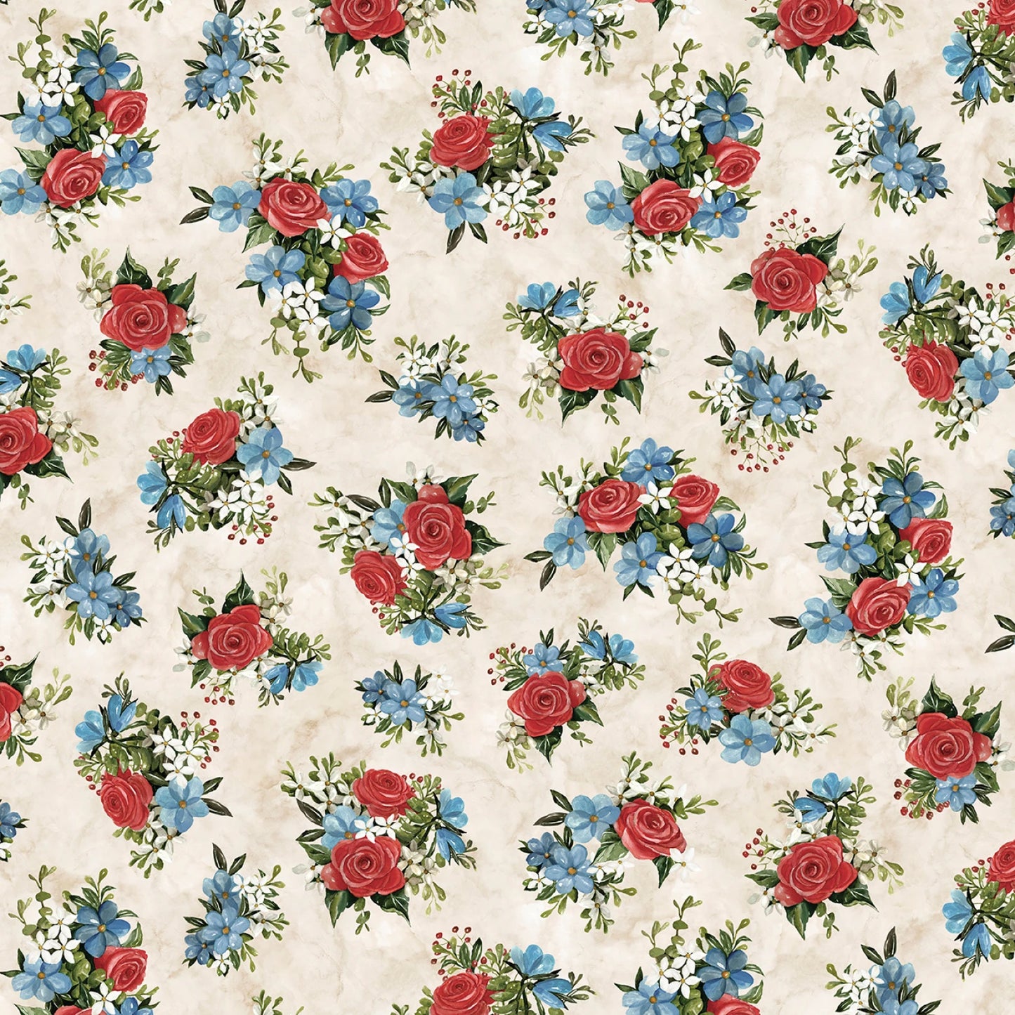 FAME05759-E Farmhouse Americana Tossed Flowers 44/45"