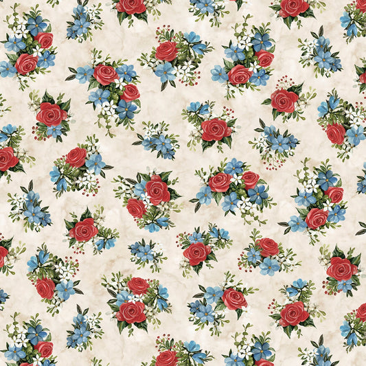 FAME05759-E Farmhouse Americana Tossed Flowers 44/45"